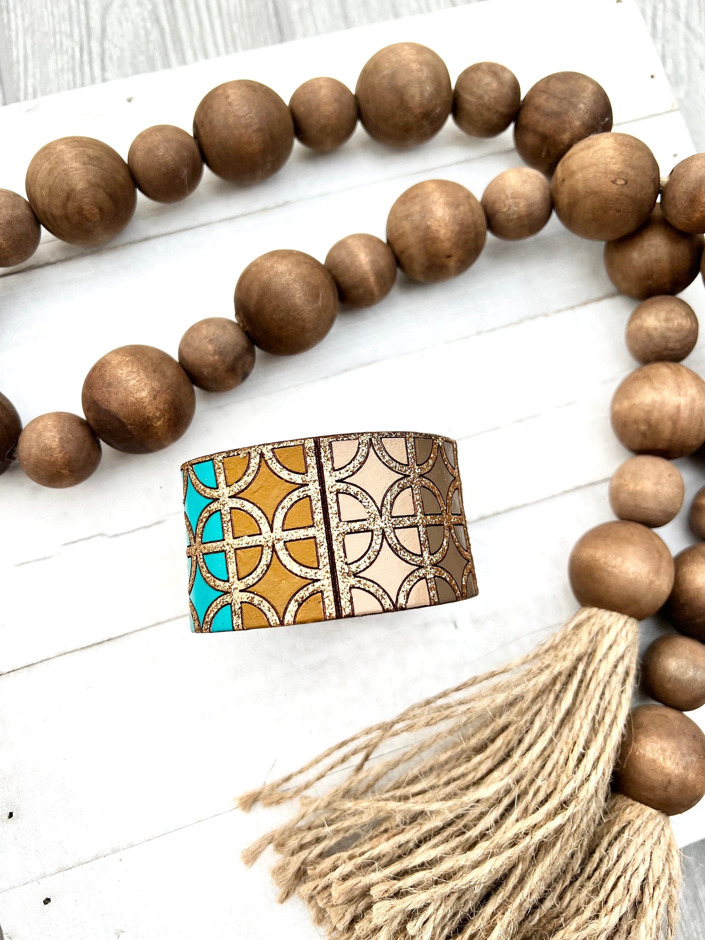 Classic Lattice Patterned Leather Cuff
