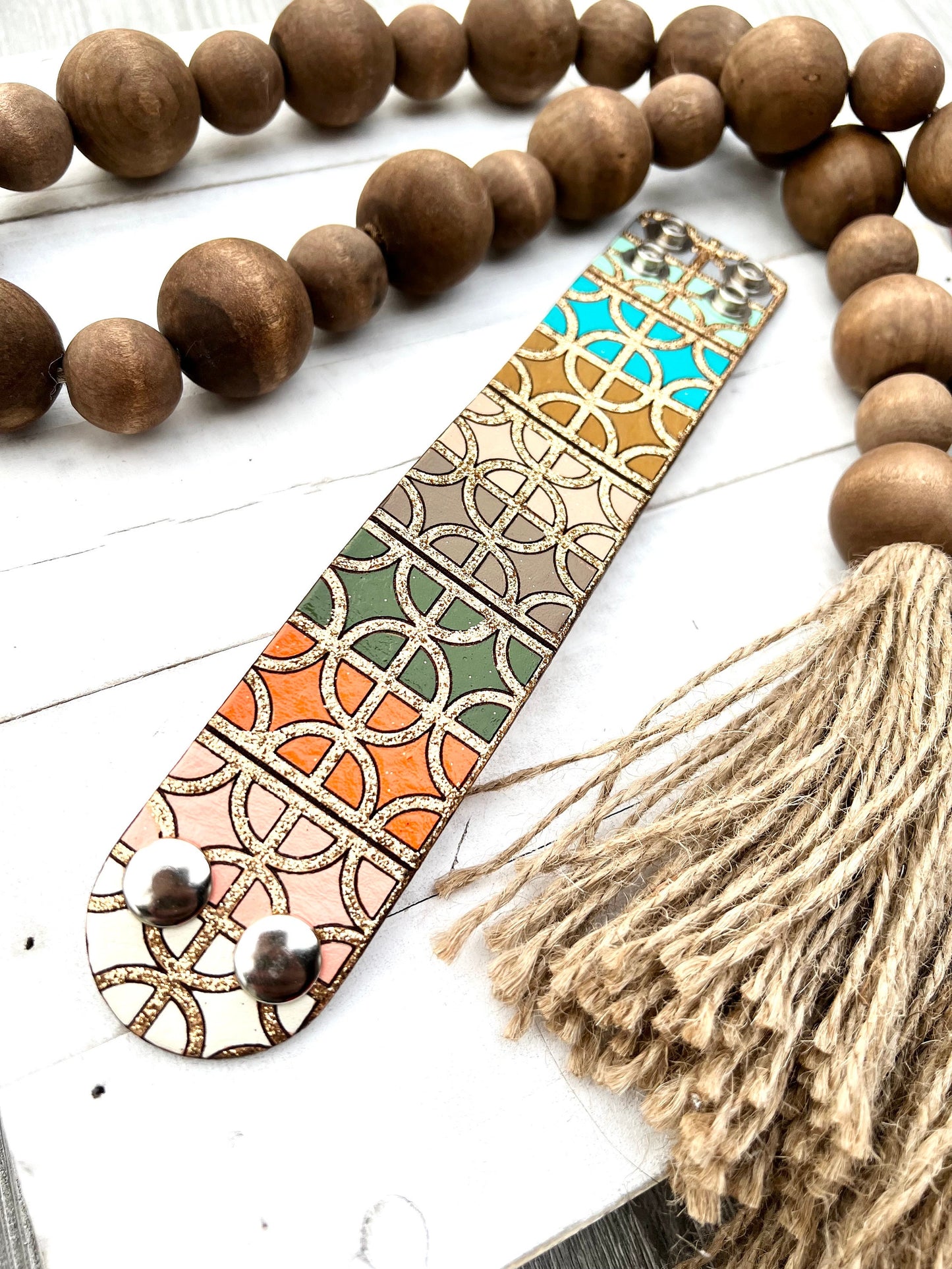 Classic Lattice Patterned Leather Cuff