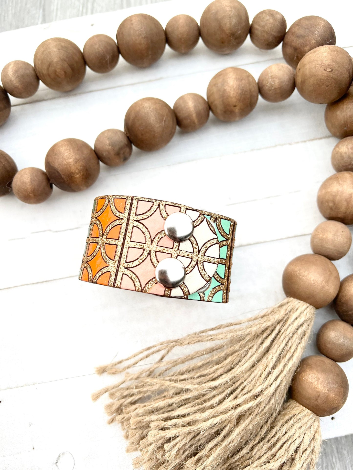 Classic Lattice Patterned Leather Cuff