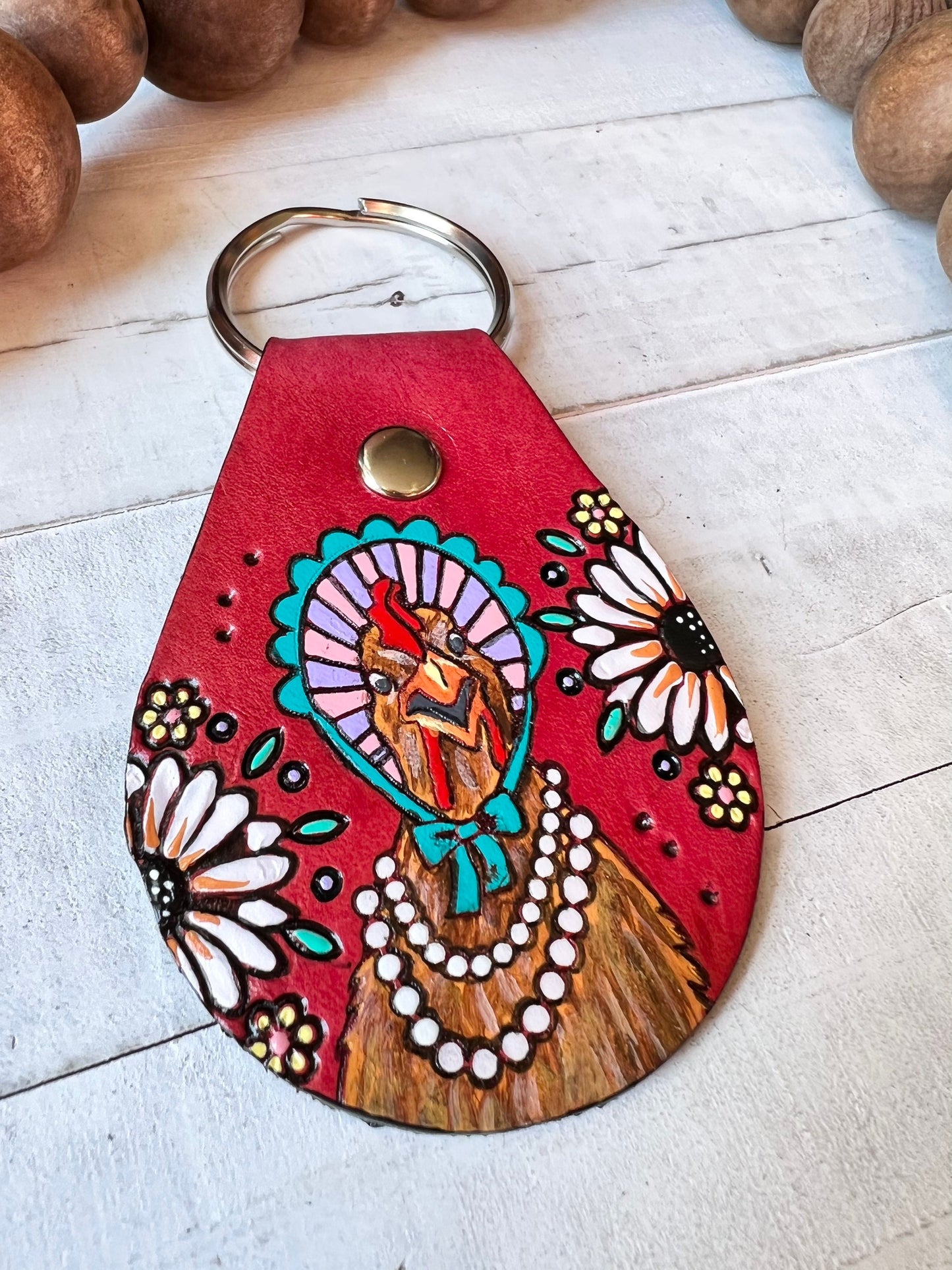 Sassy Chicken in Bonnet Key Ring