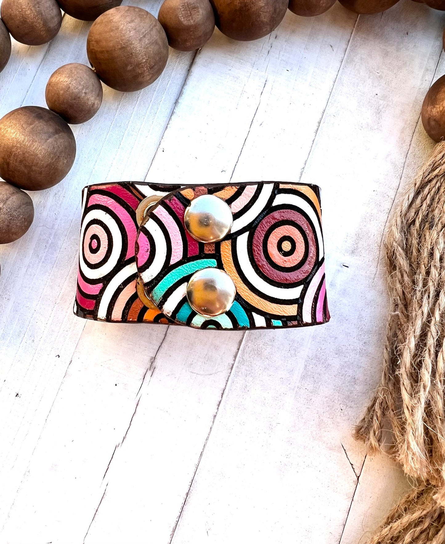 Geometric Bright Color Leather Cuff