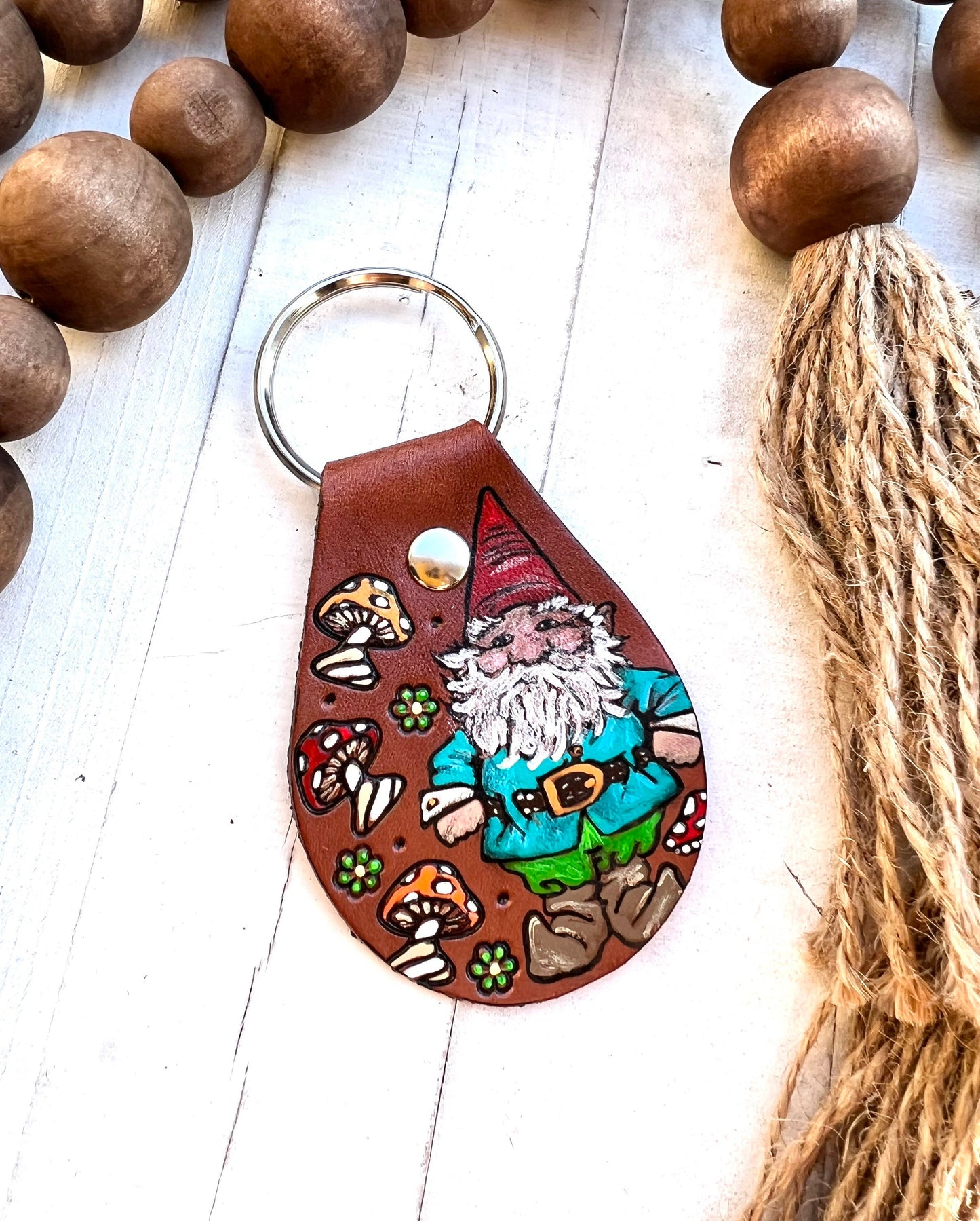 Woodland Gnome and Mushroom Key Ring