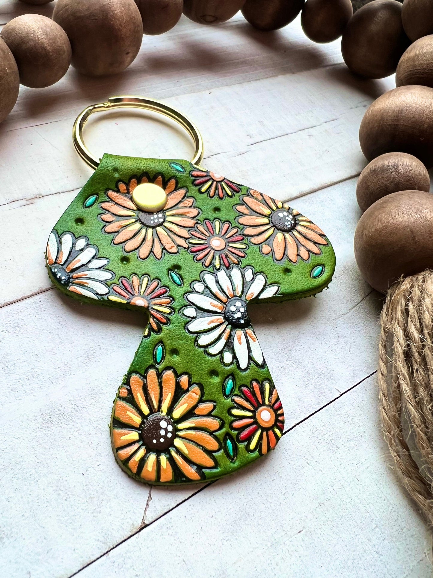Mushroom-Shaped Floral Key Ring