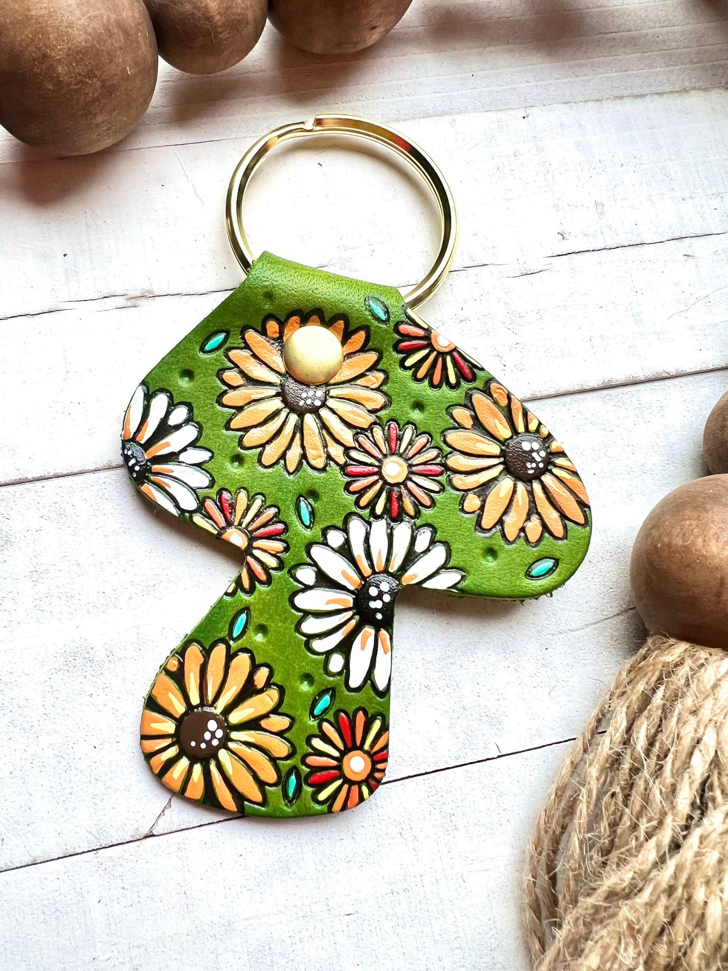 Mushroom-Shaped Floral Key Ring