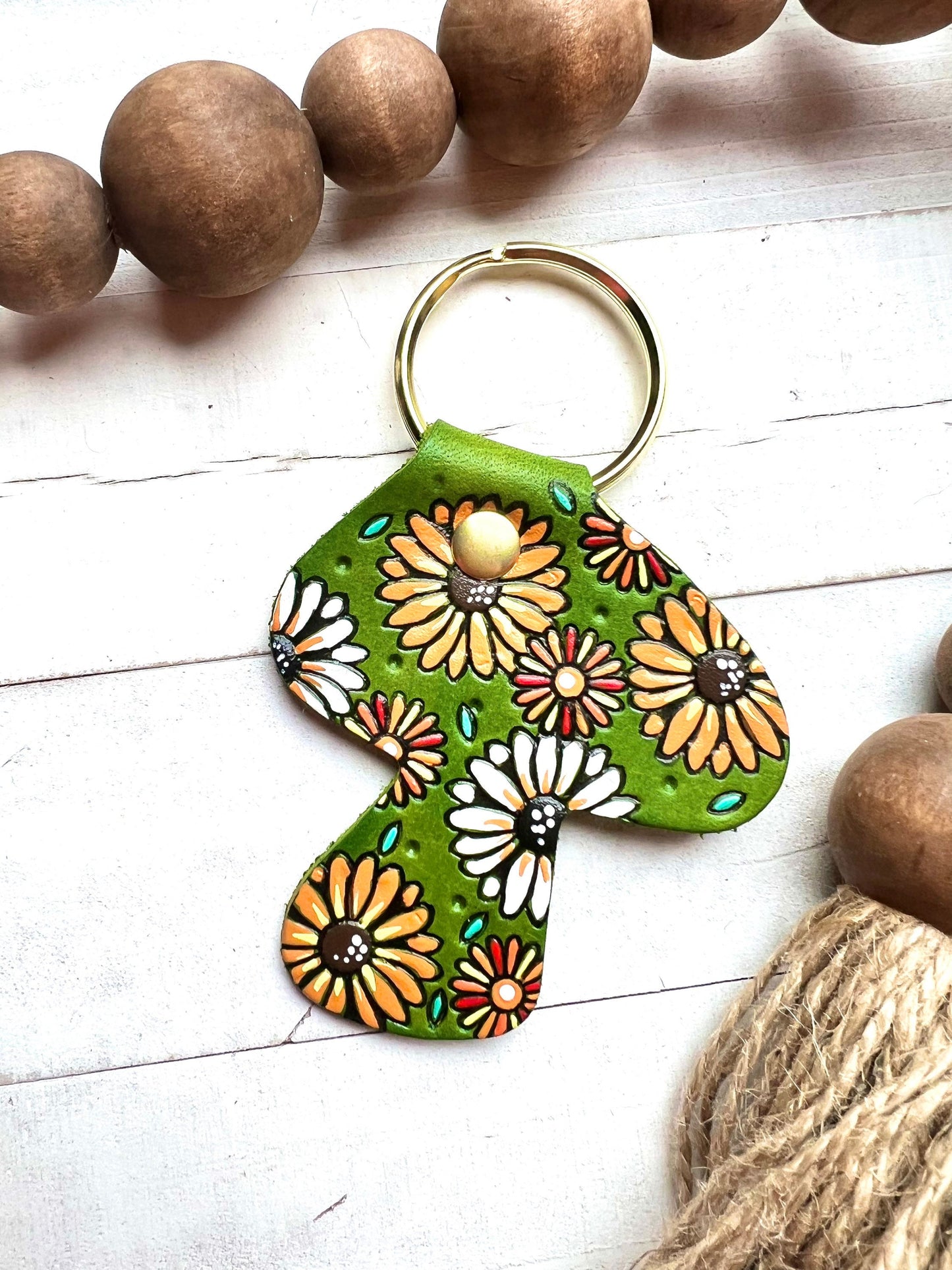 Mushroom-Shaped Floral Key Ring