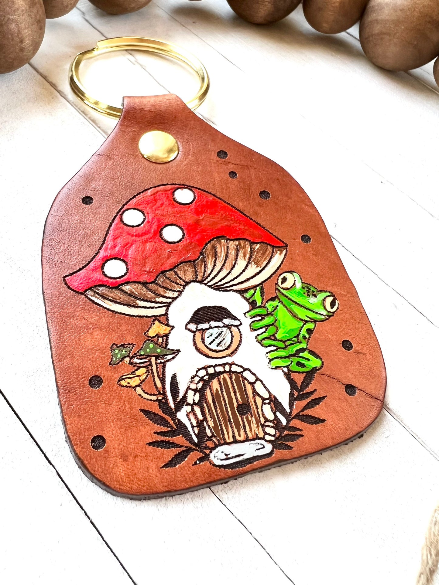 Frog and Mushroom House Key Ring