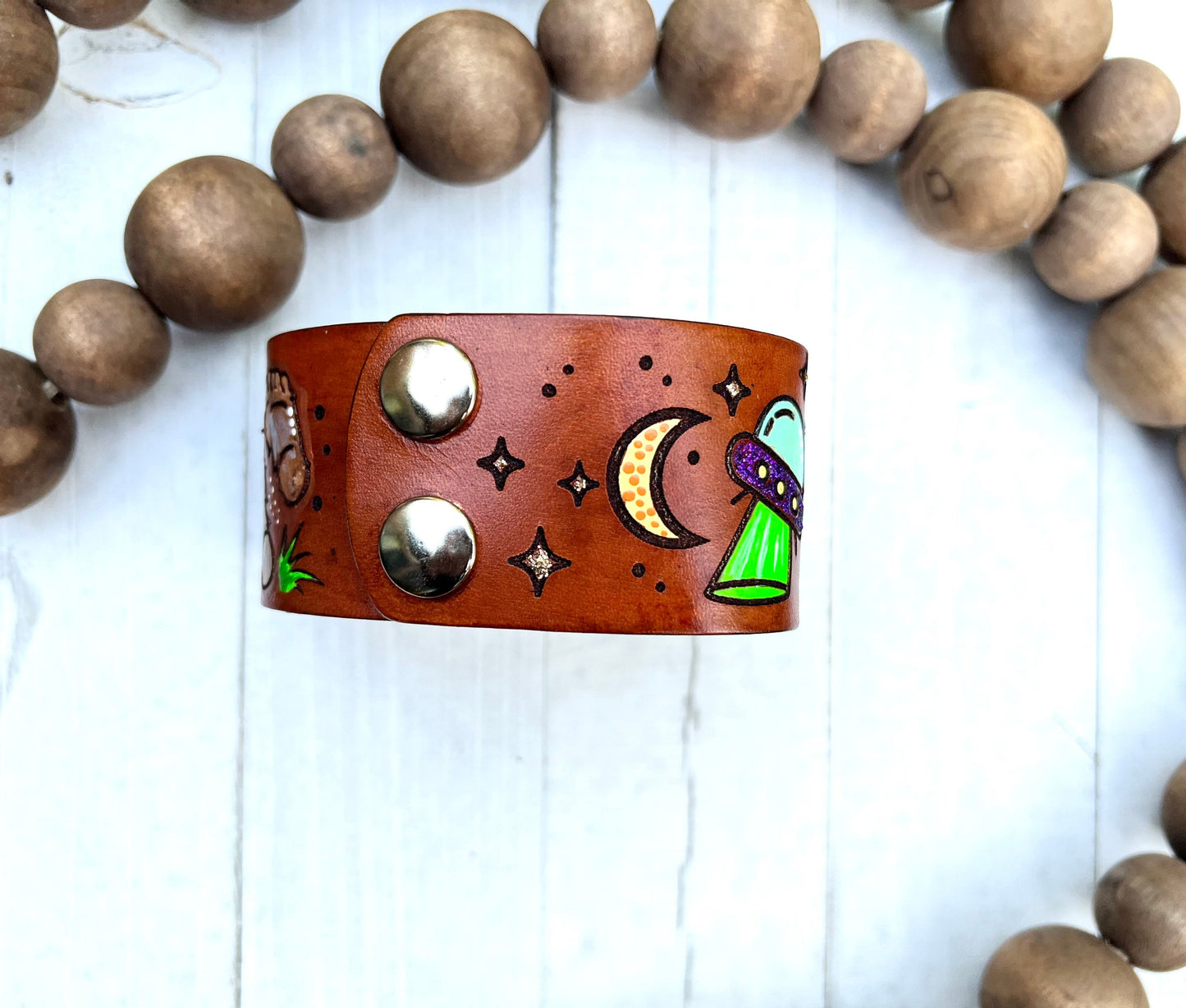 Cryptid Sasquatch Alien Lochness Bigfoot Leather Cuff