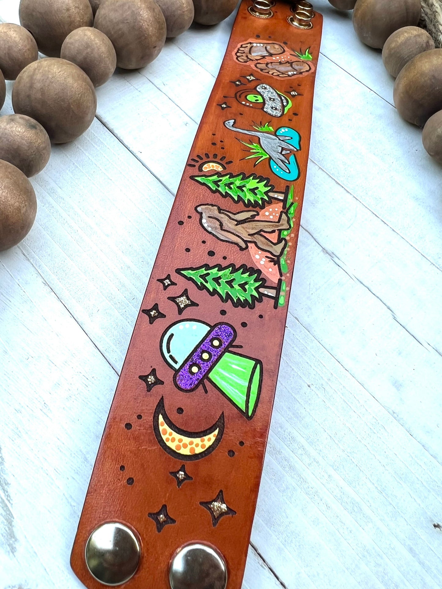 Cryptid Sasquatch Alien Lochness Bigfoot Leather Cuff