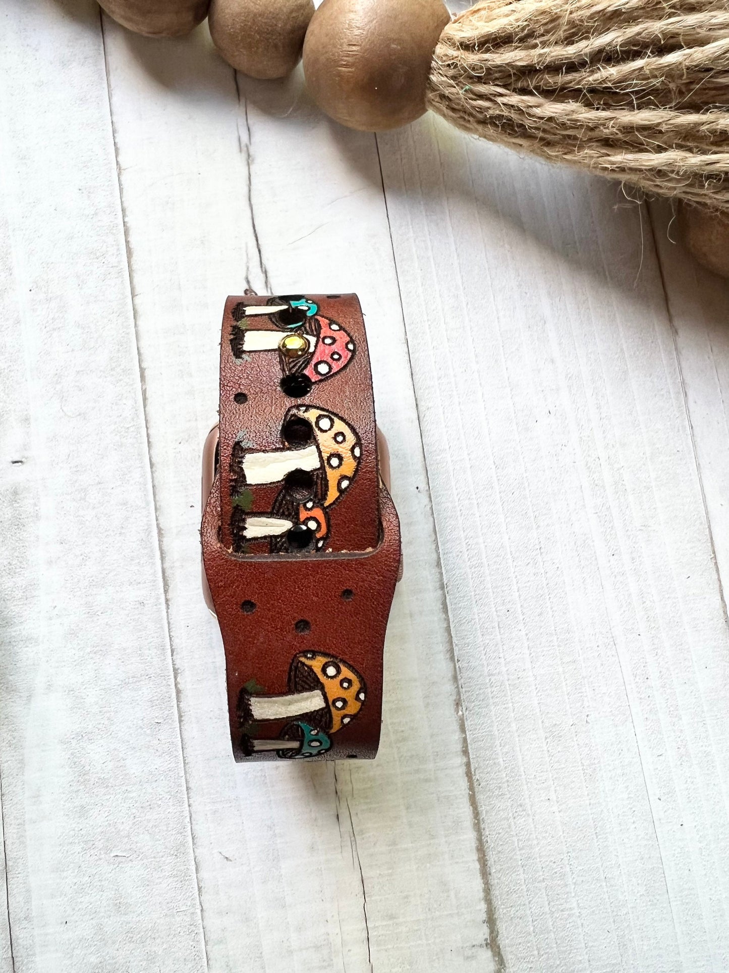 Merry Mushroom Leather Watch Band