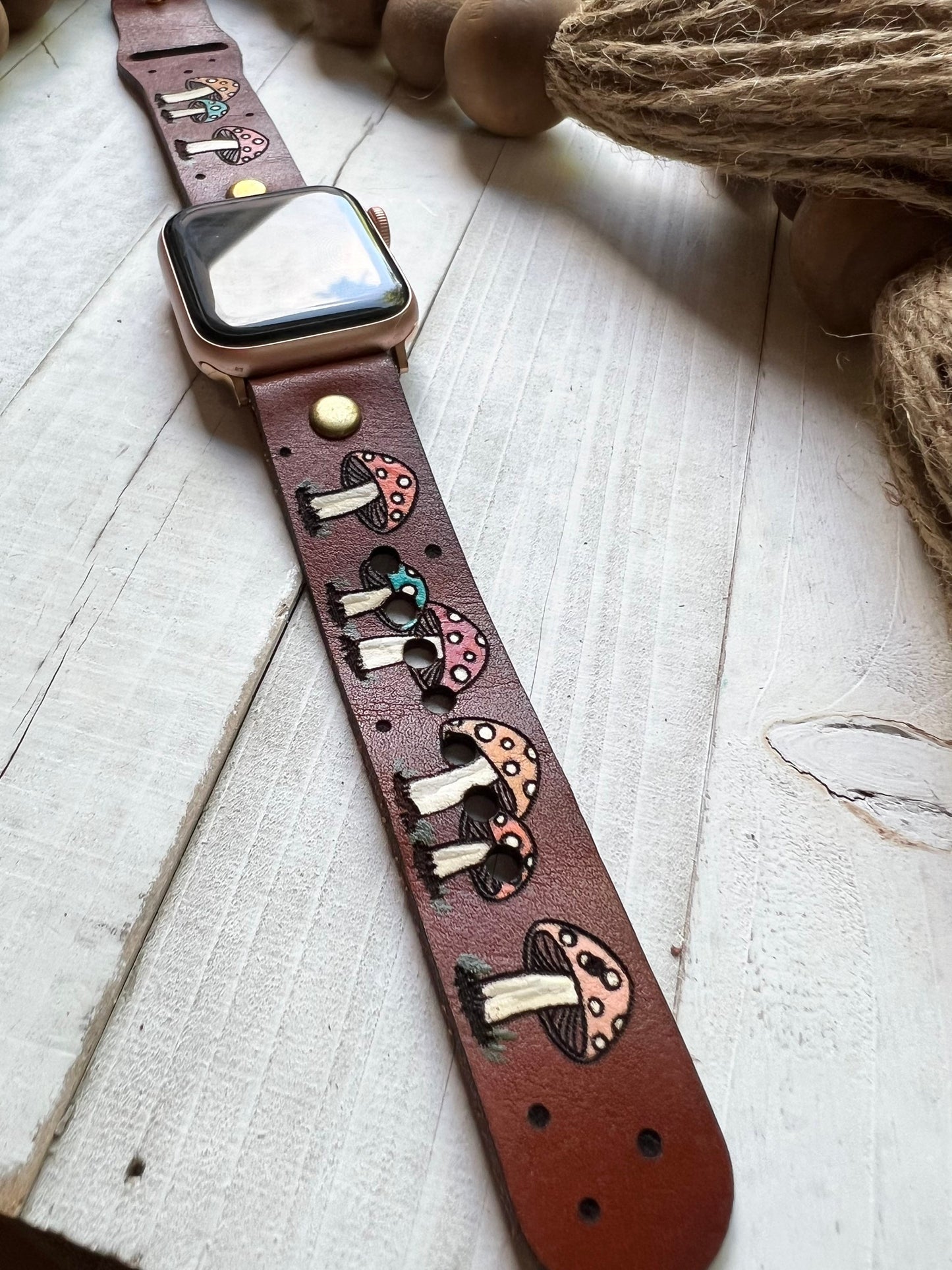 Merry Mushroom Leather Watch Band
