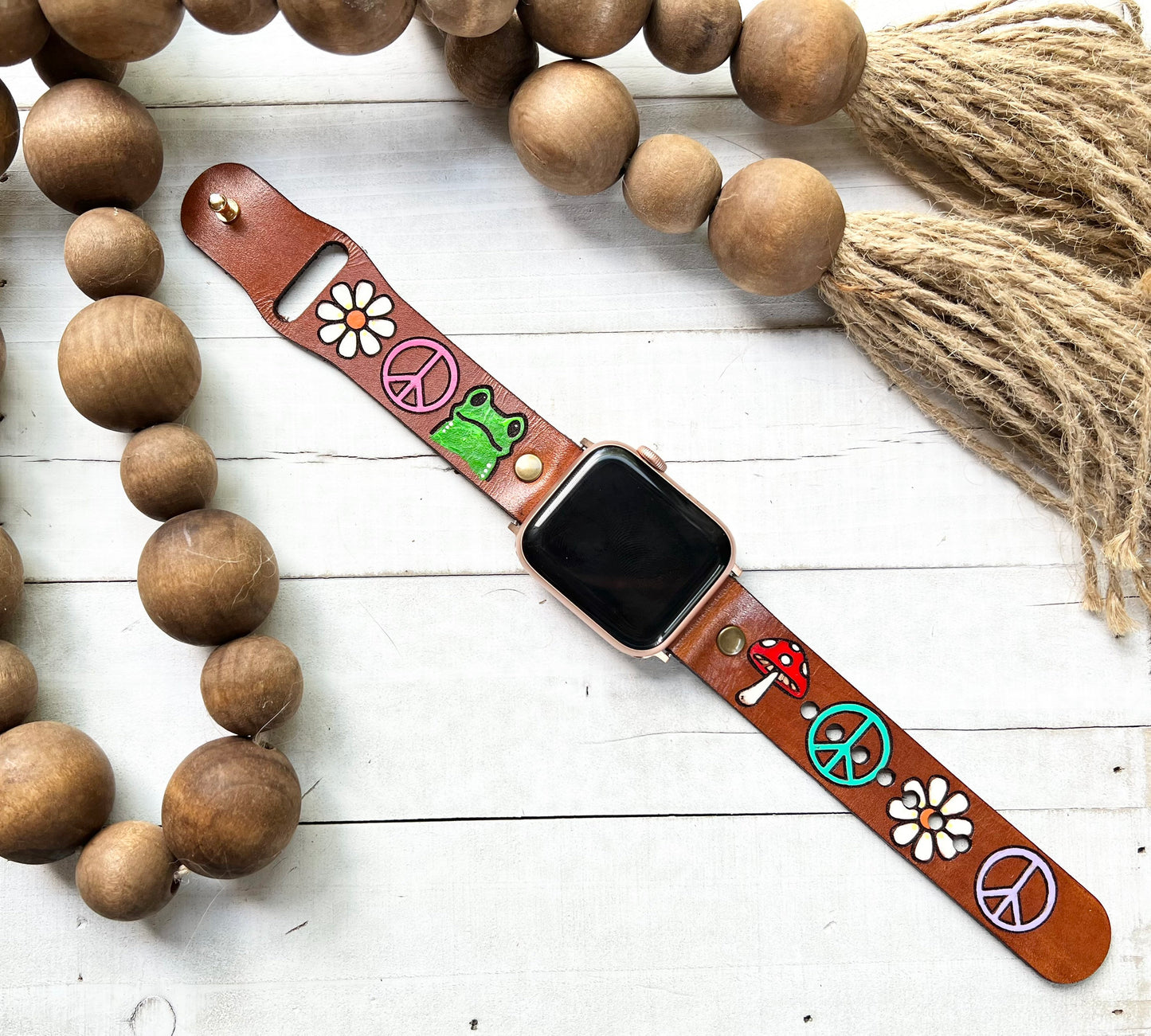 Peace Frog Mushroom Leather Smart Watch Band