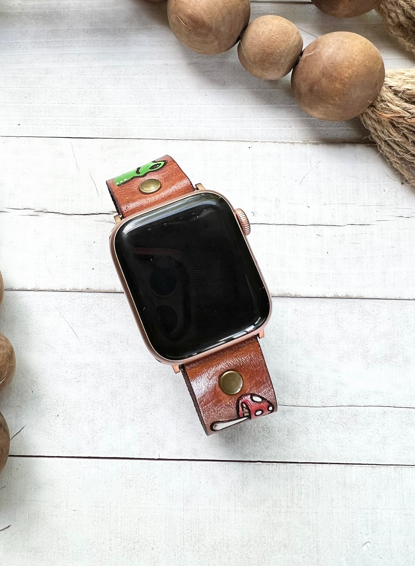 Peace Frog Mushroom Leather Smart Watch Band