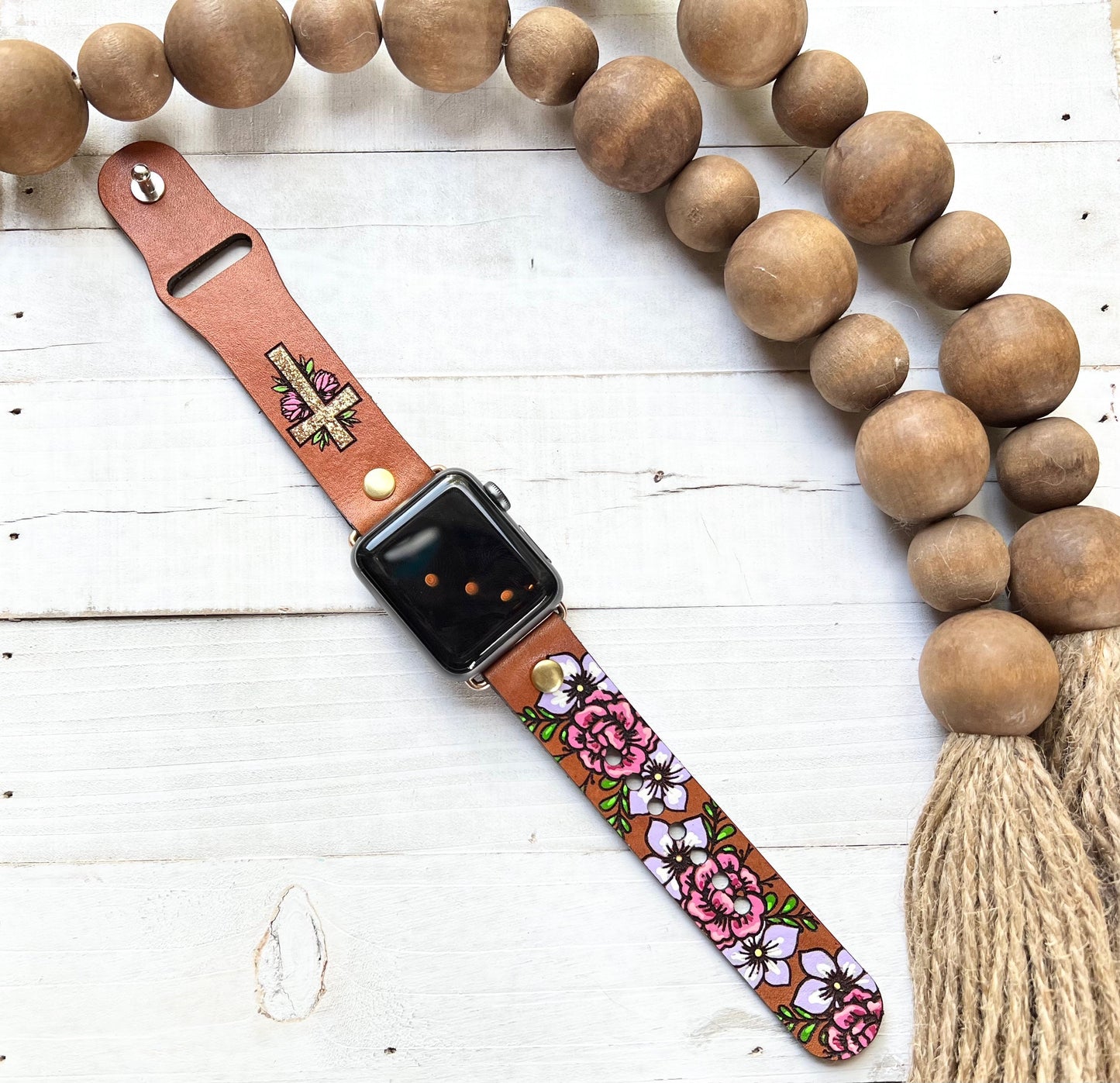 Religious Cross Leather Watch Band