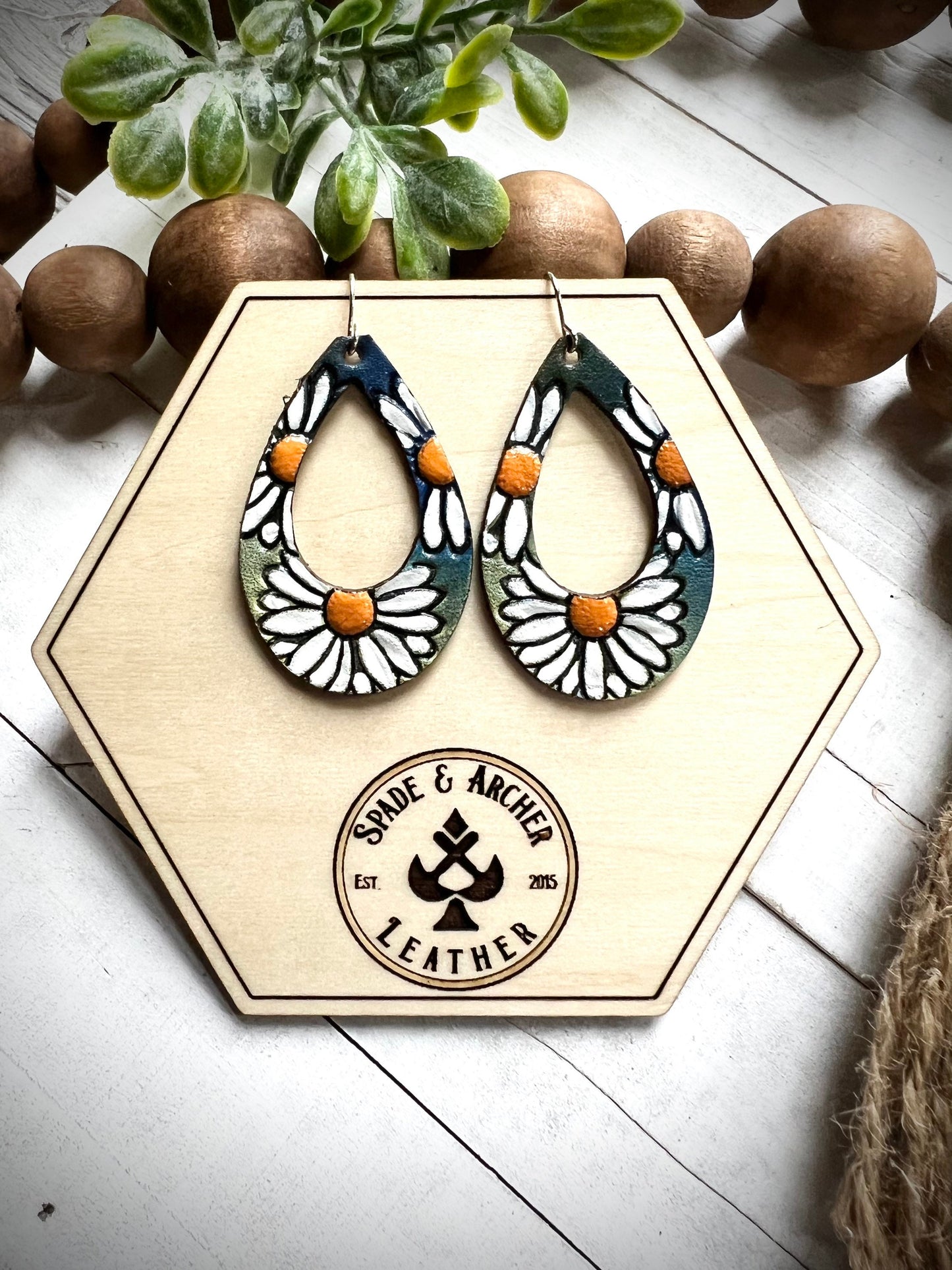 Leather Stamped Daisy Earrings