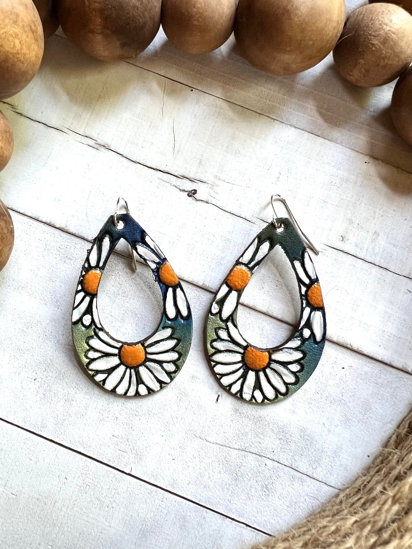 Leather Stamped Daisy Earrings
