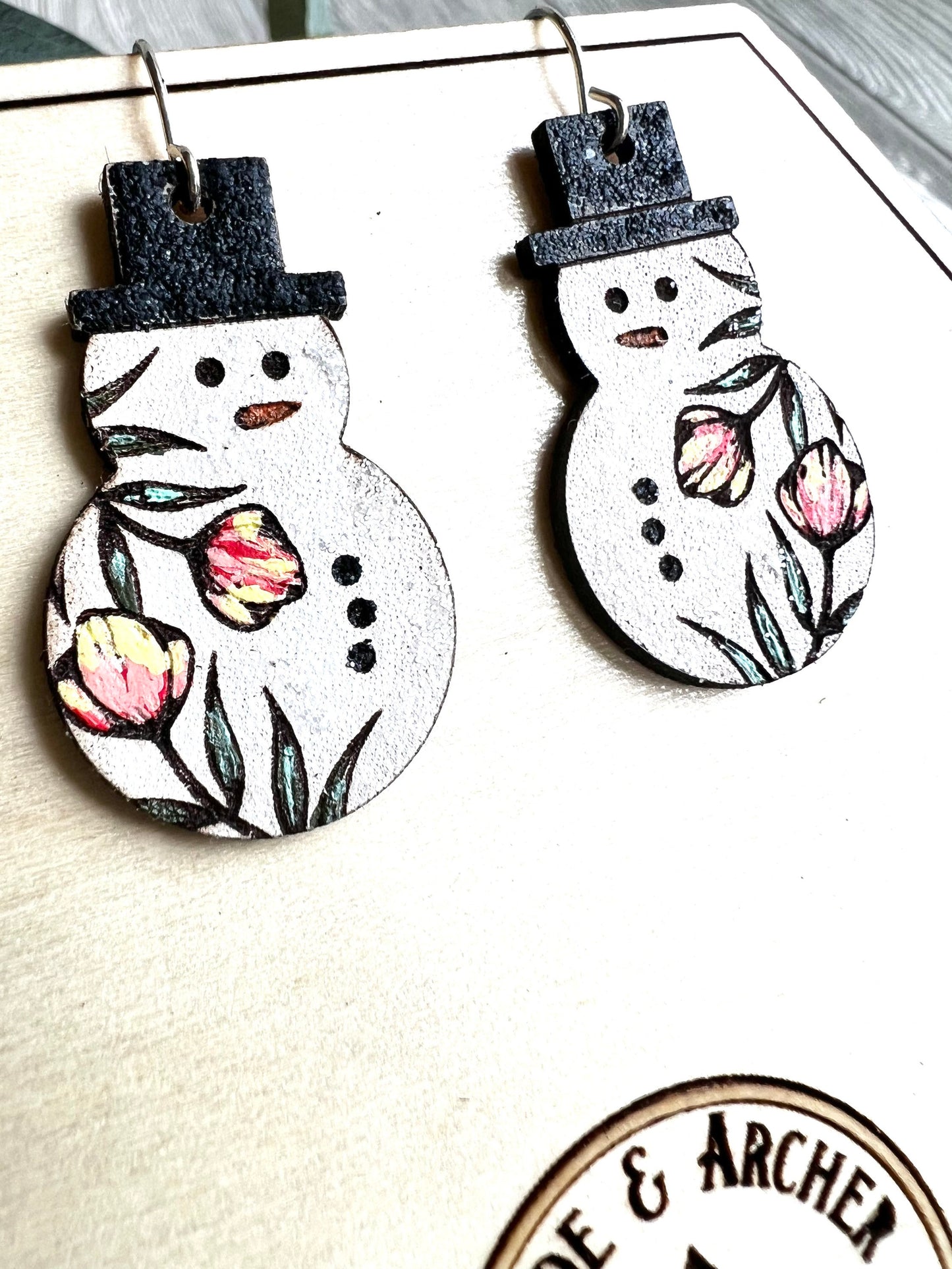 Floral Snowman Dangle Earrings