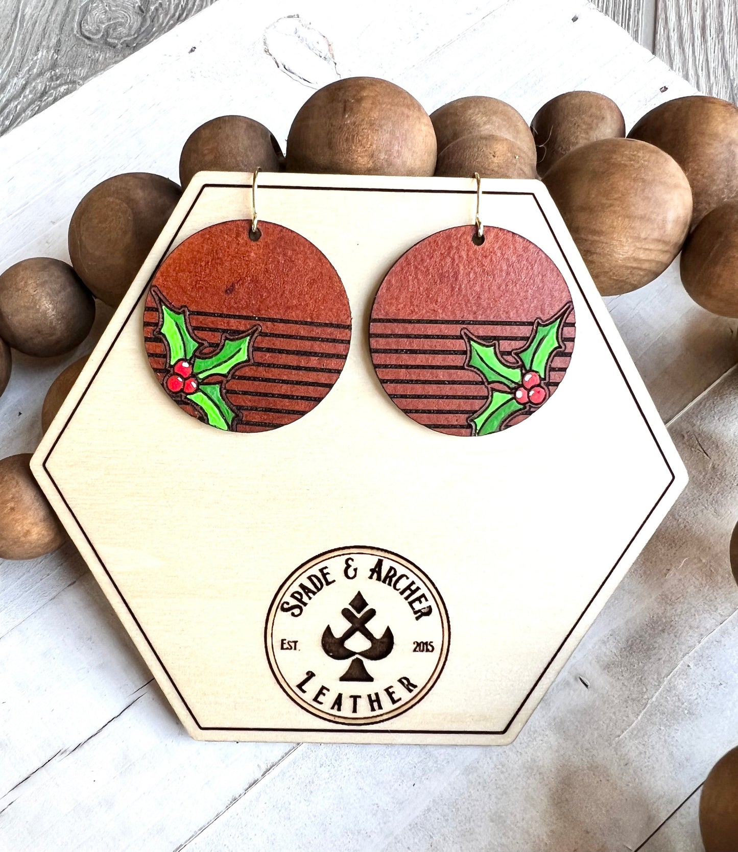 Holly Berry Leather Earrings