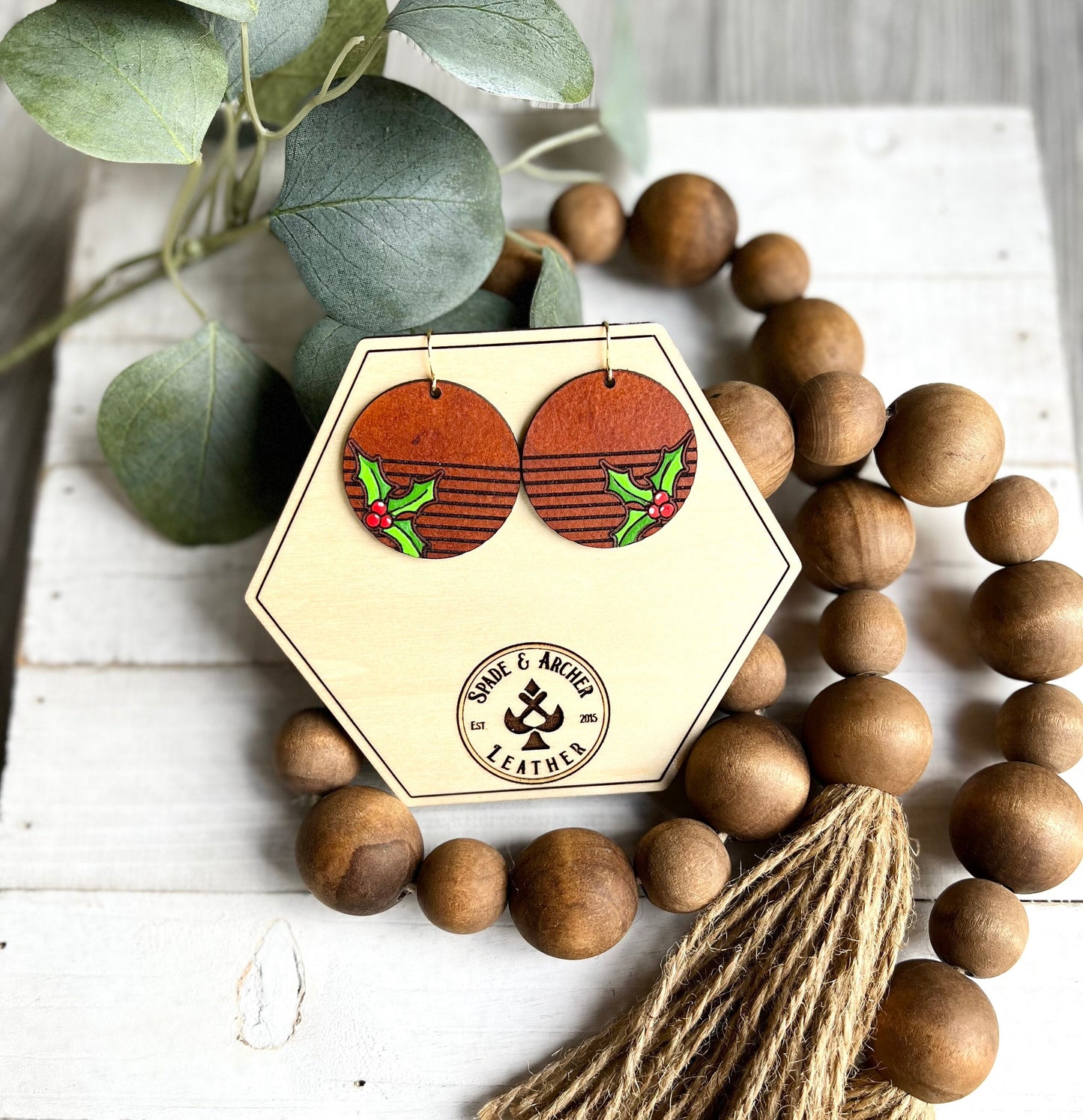 Holly Berry Leather Earrings