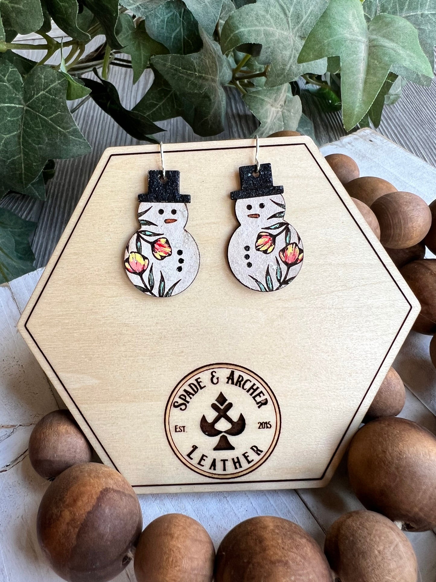 Floral Snowman Dangle Earrings