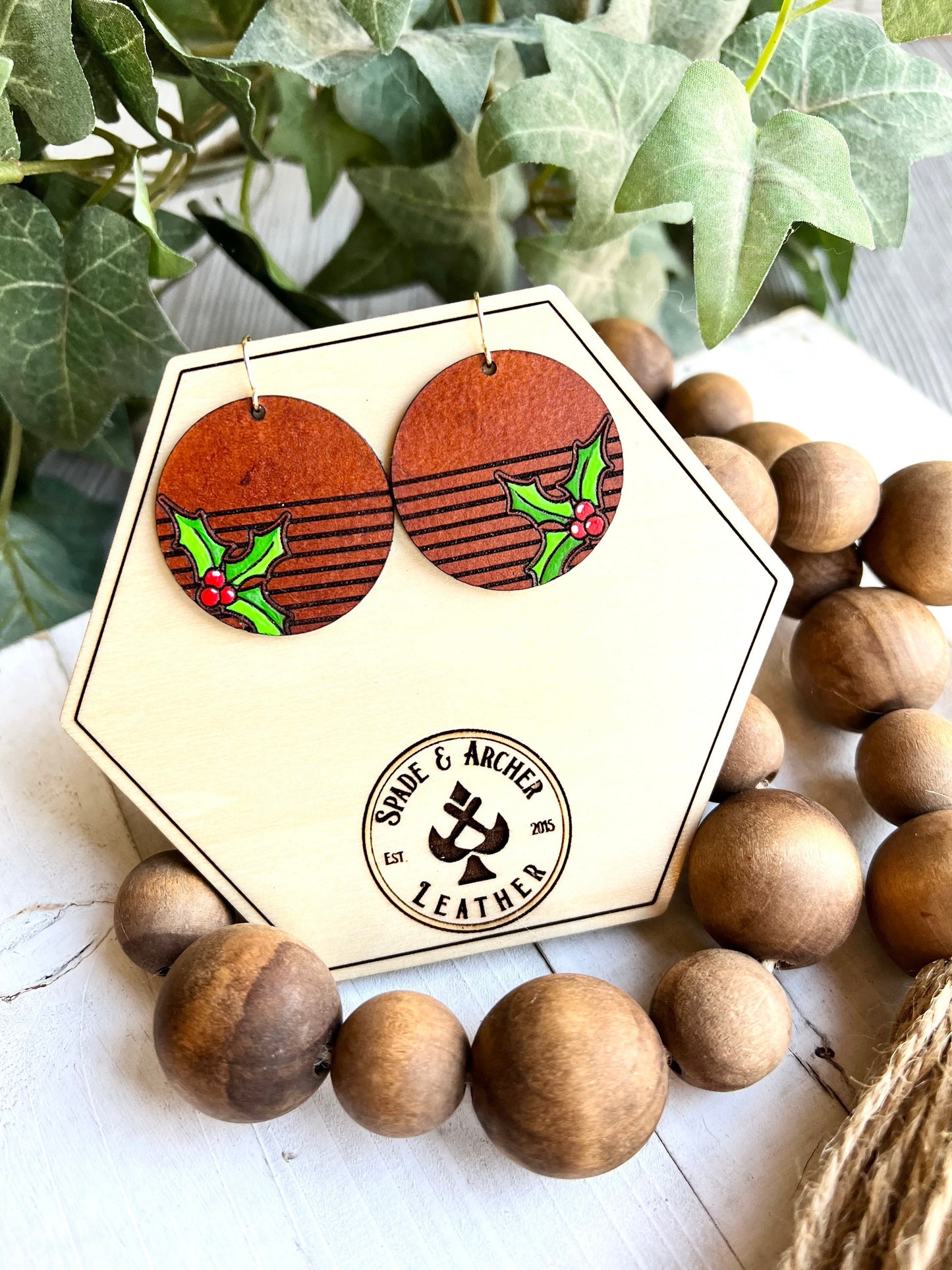 Holly Berry Leather Earrings