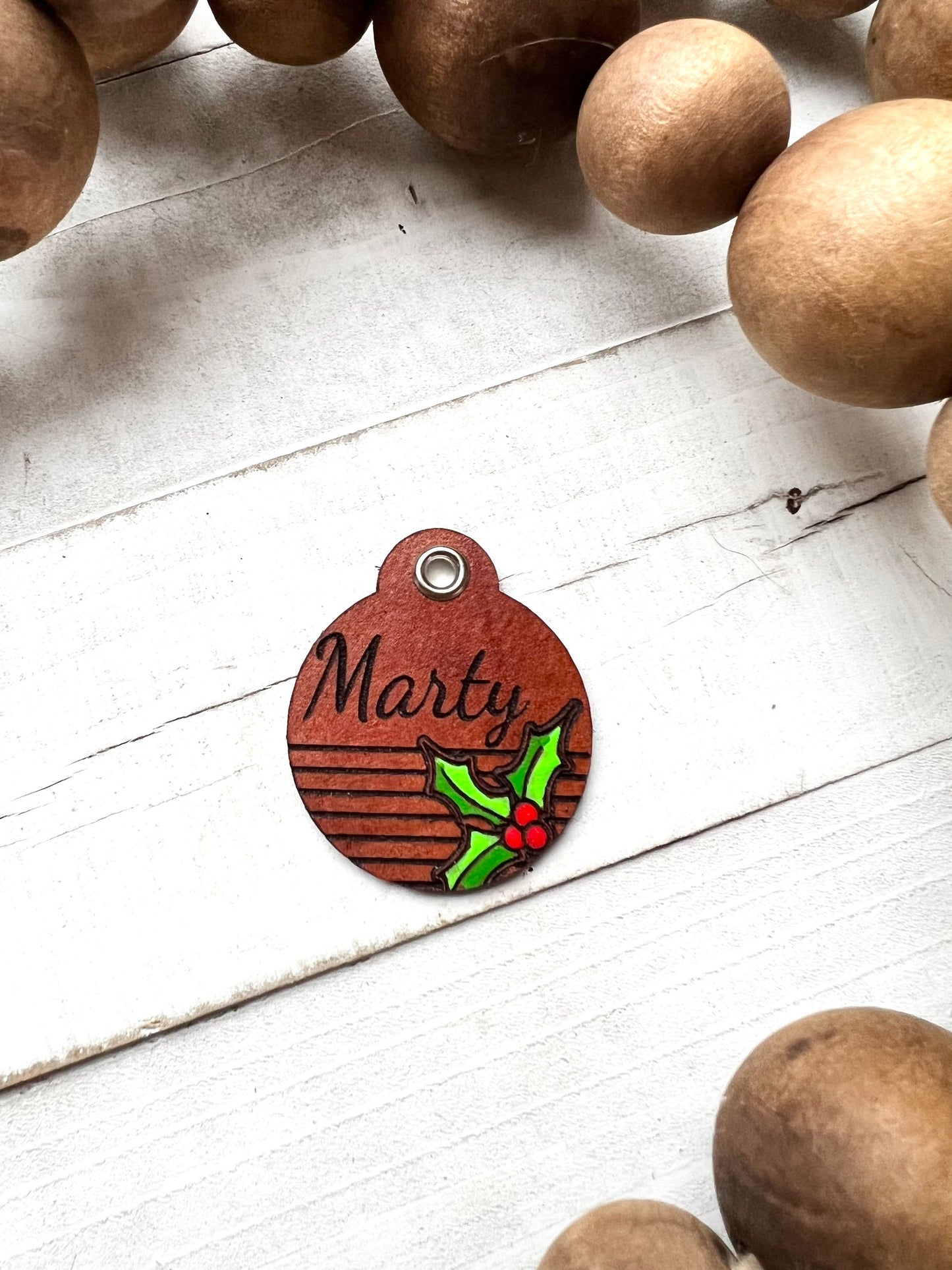 Leather Dog ID Collar Tags - Christmas Tag