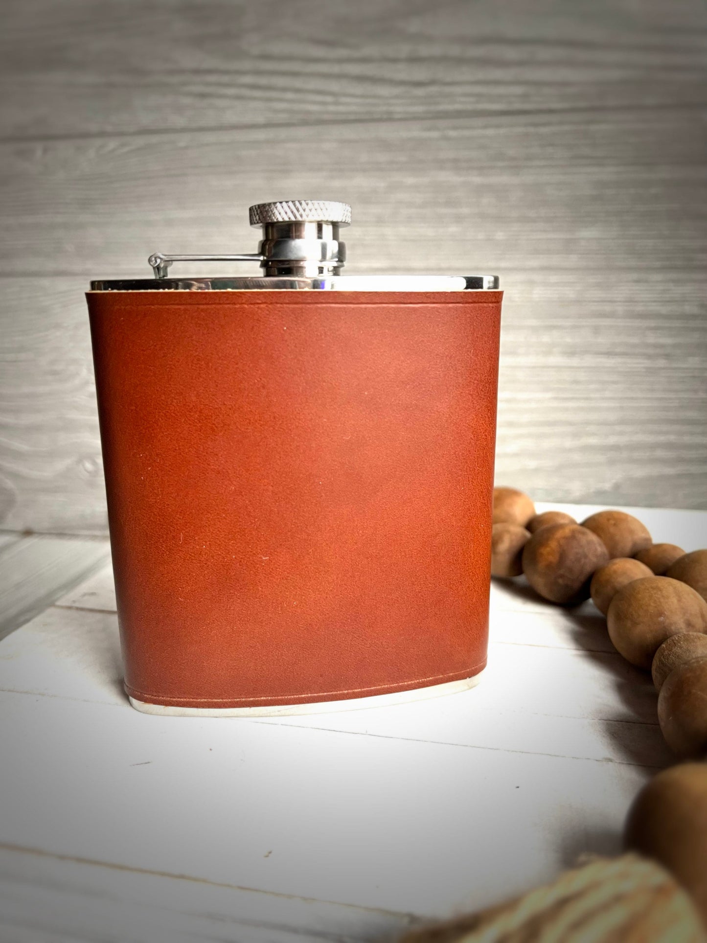 Stainless Steel Flask with Leather Wrap