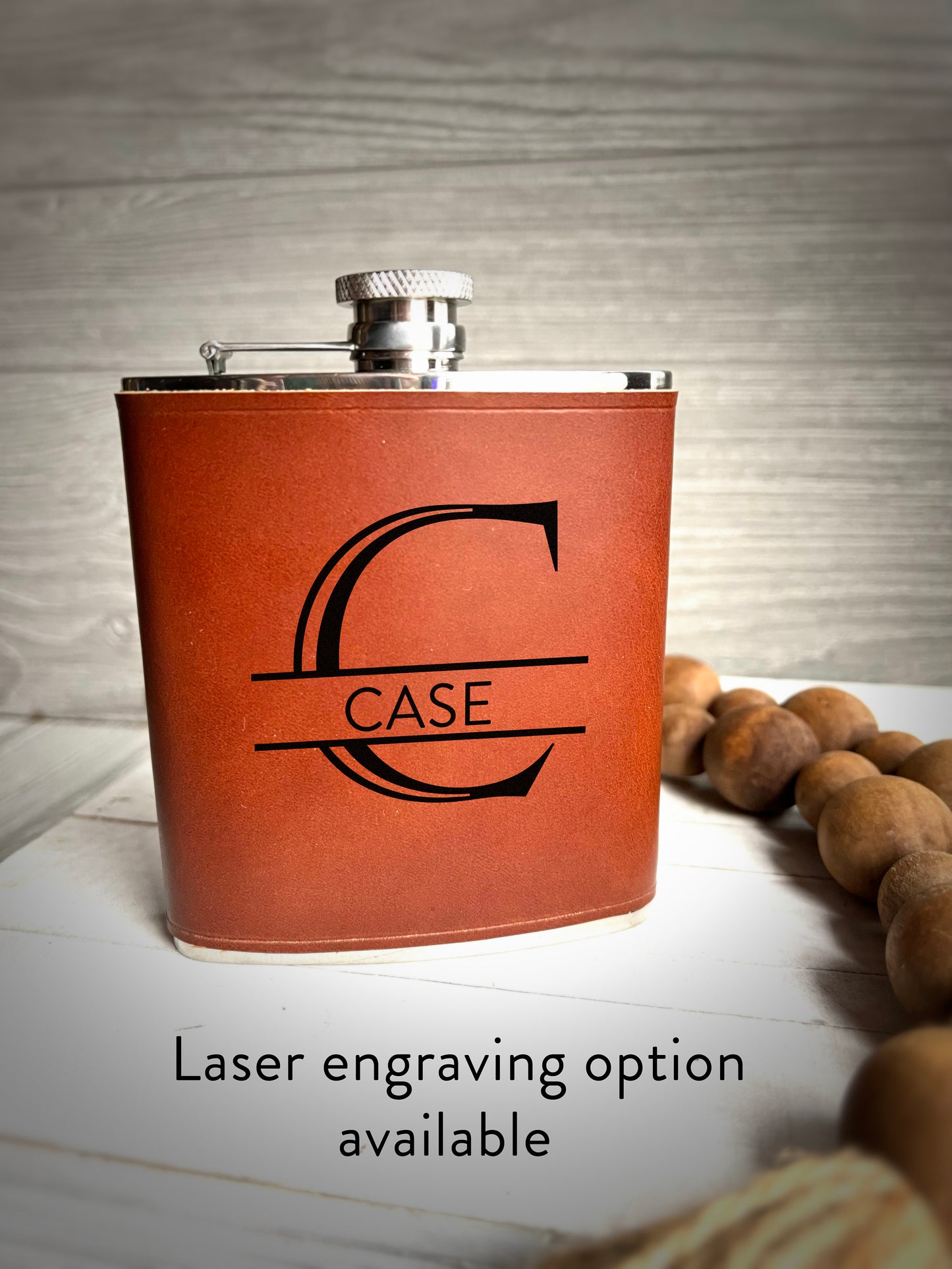Stainless Steel Flask with Leather Wrap