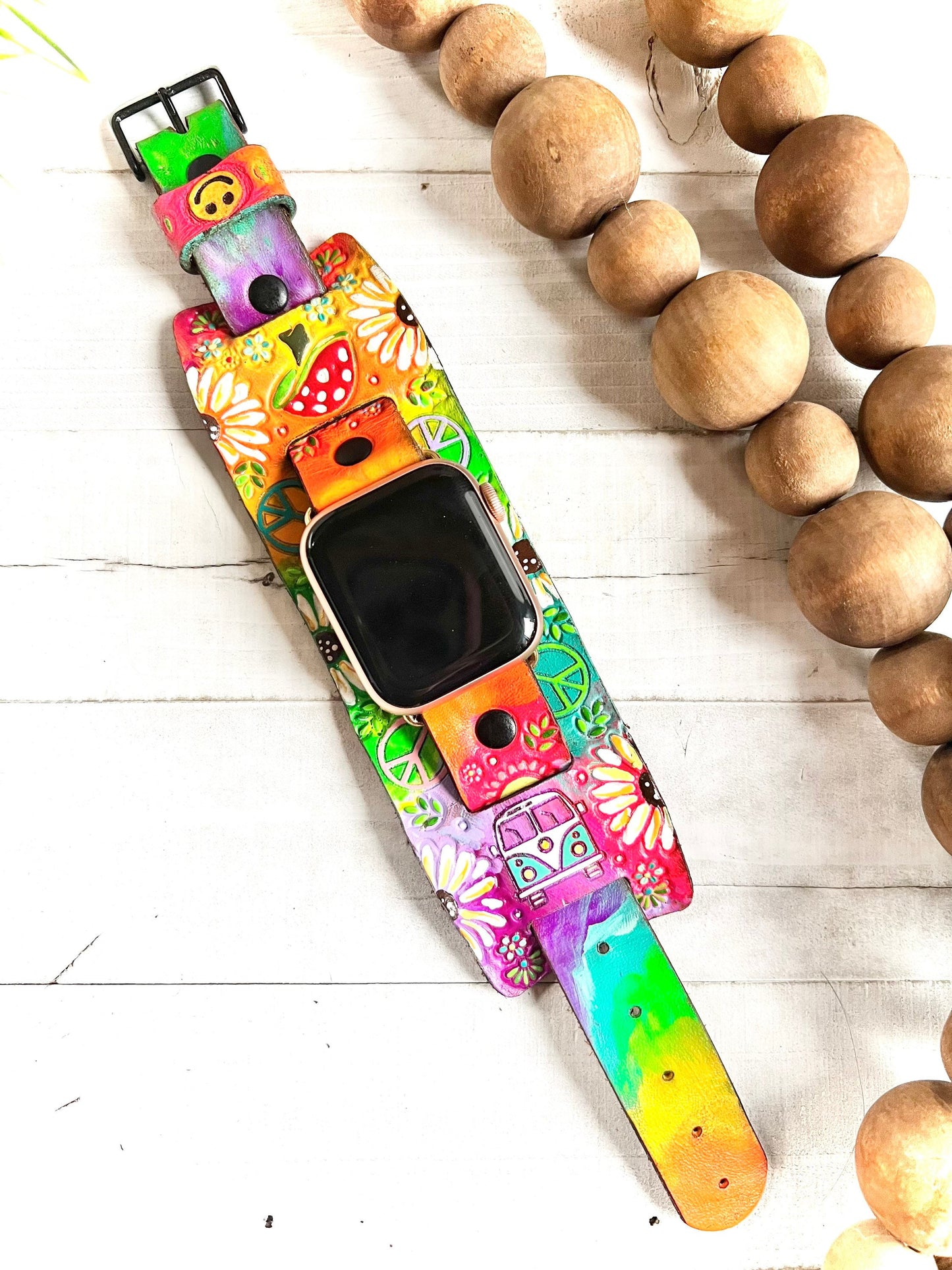 Tie-Dye Leather Hippie Smart Watch Band
