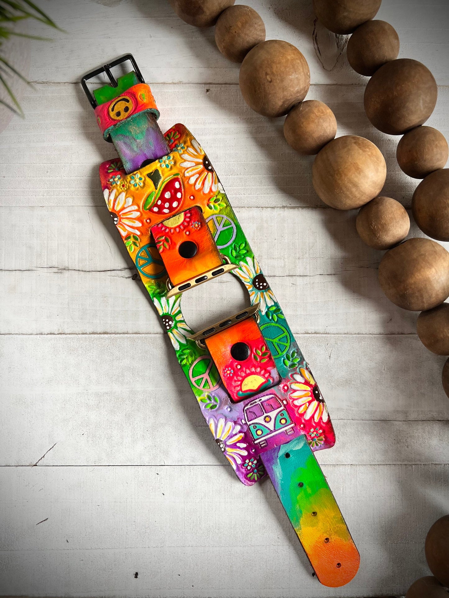 Tie-Dye Leather Hippie Smart Watch Band