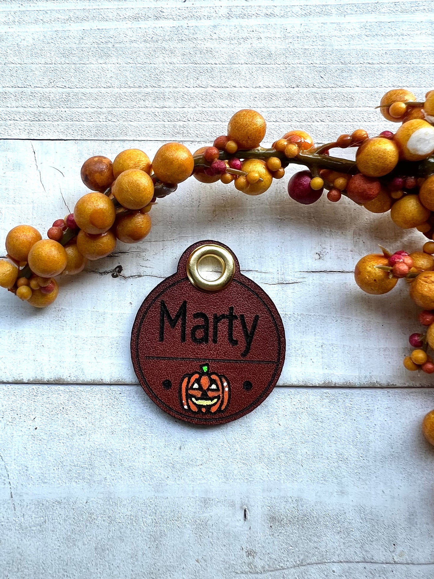 Leather Dog ID Collar Tags - Halloween Pumpkin Tag