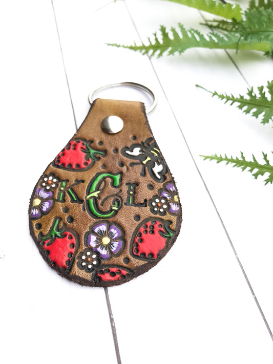 Monogram and Strawberries Key Ring