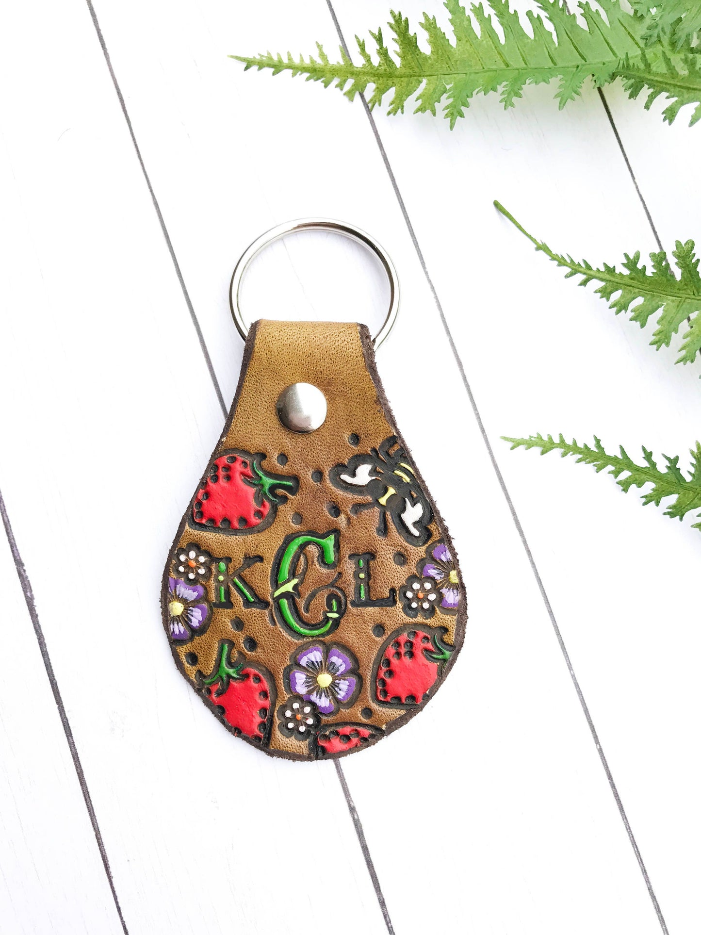 Monogram and Strawberries Key Ring