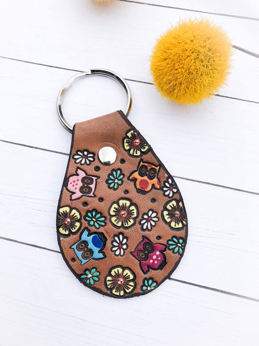 Owl and Flowers Key Ring