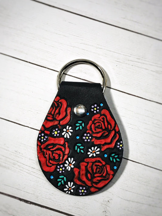 Black Leather and Red Roses Key Ring