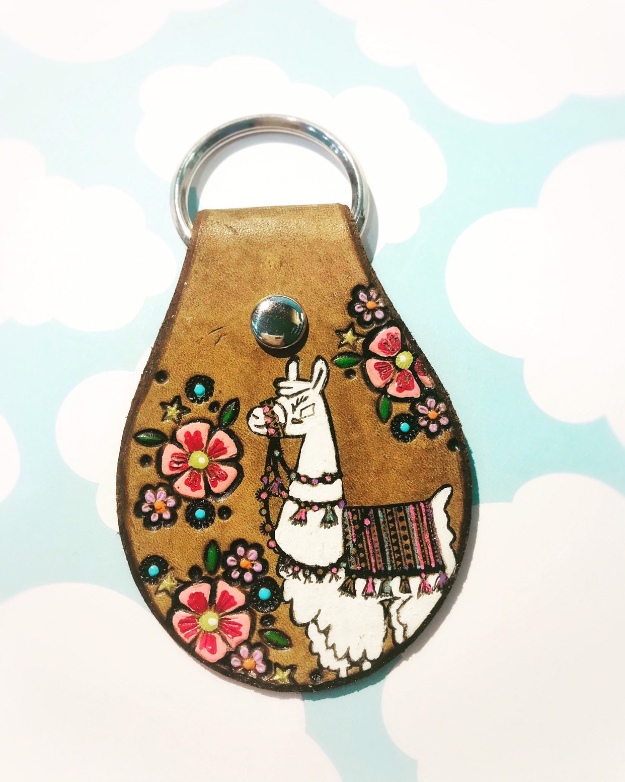 Painted Llama Key Ring
