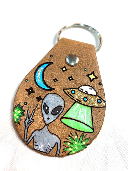 Alien UFO Leather Key Ring