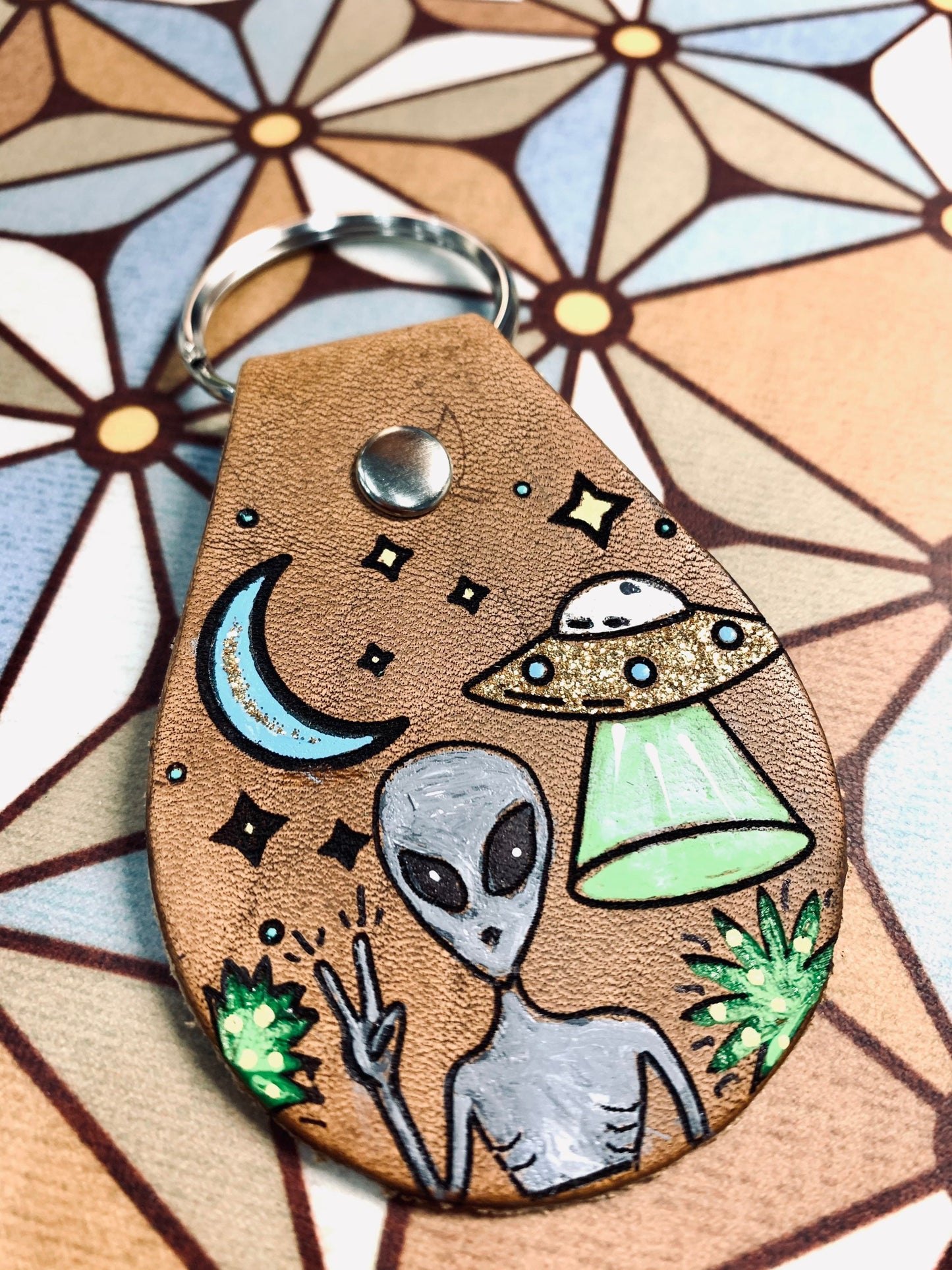 Alien UFO Leather Key Ring