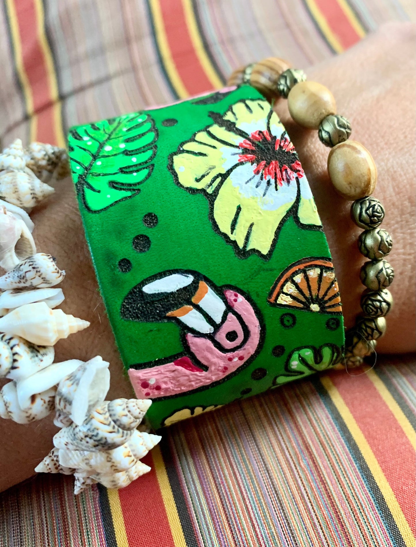 Hawaiian Flamingo Style Leather Cuff