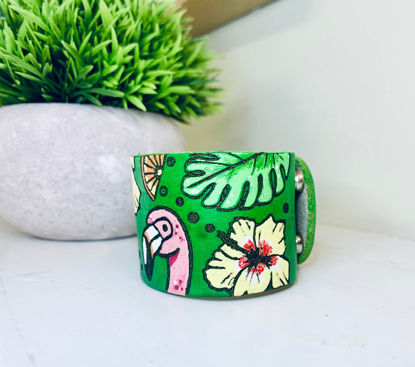 Hawaiian Flamingo Style Leather Cuff