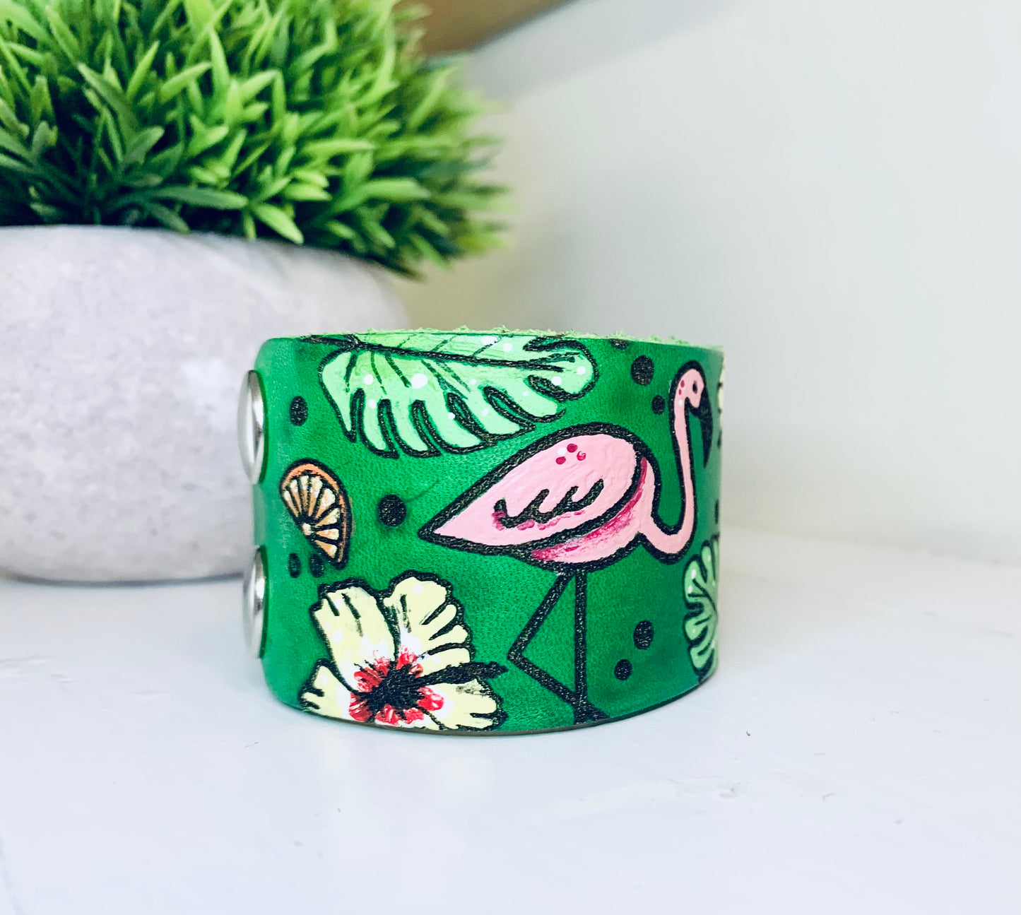 Hawaiian Flamingo Style Leather Cuff