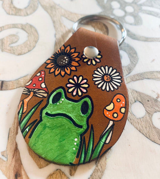 Frog and Mushroom Sunflower Key Ring