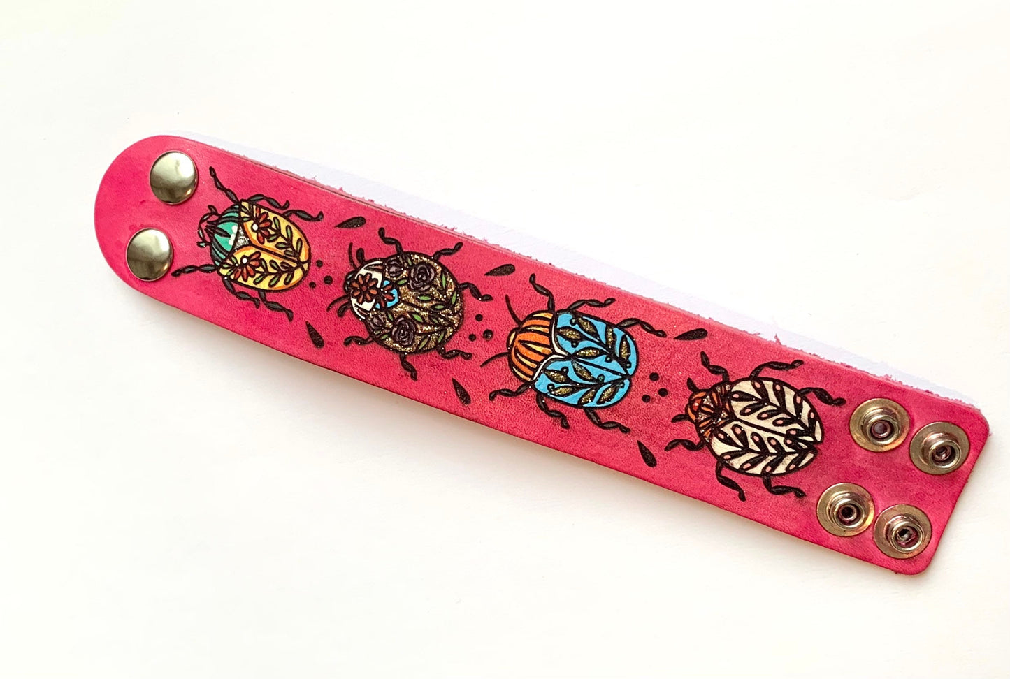 Colorful Beetles Style Leather Cuff