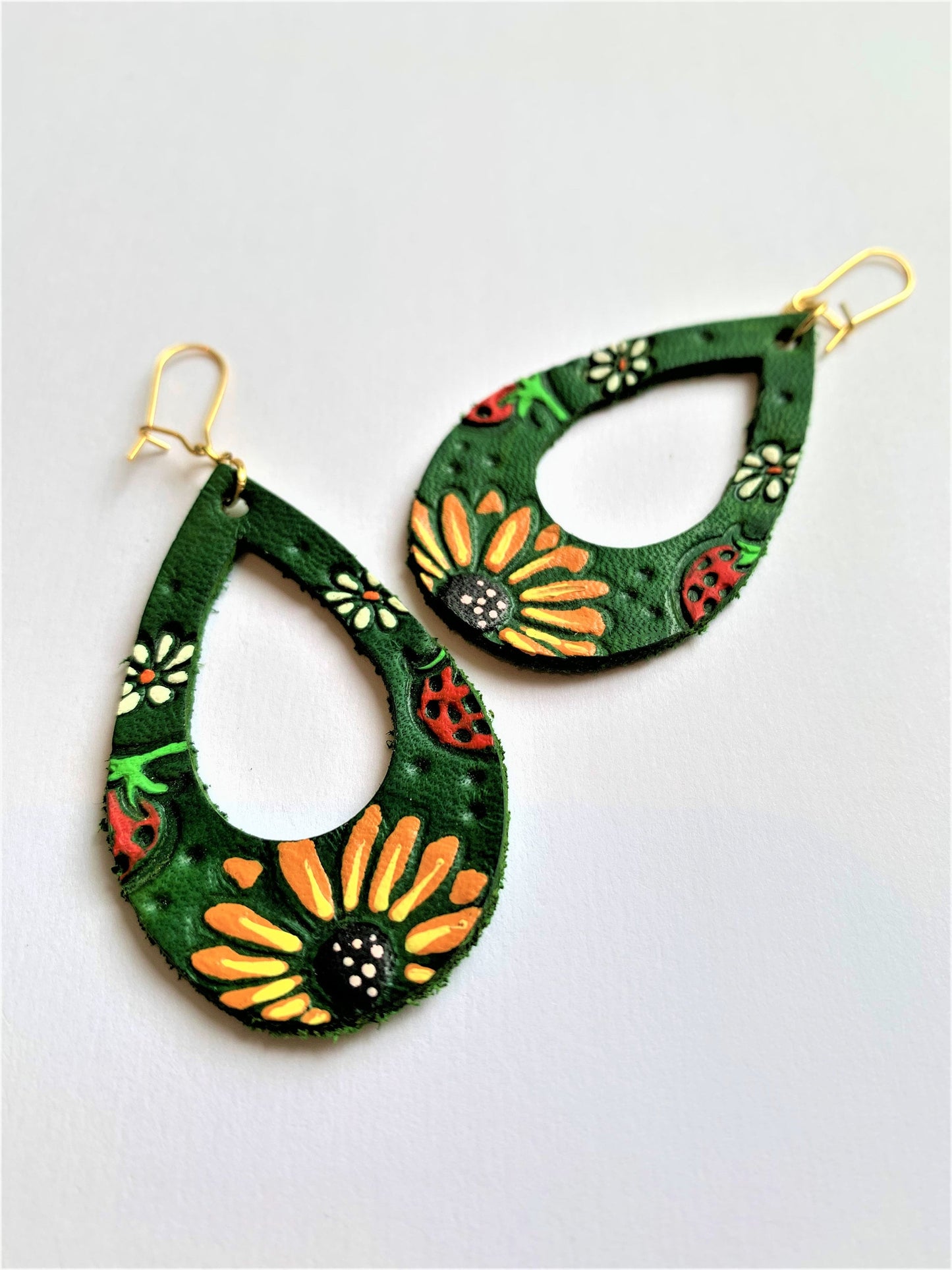 Sunflower and Strawberry Leather Earrings