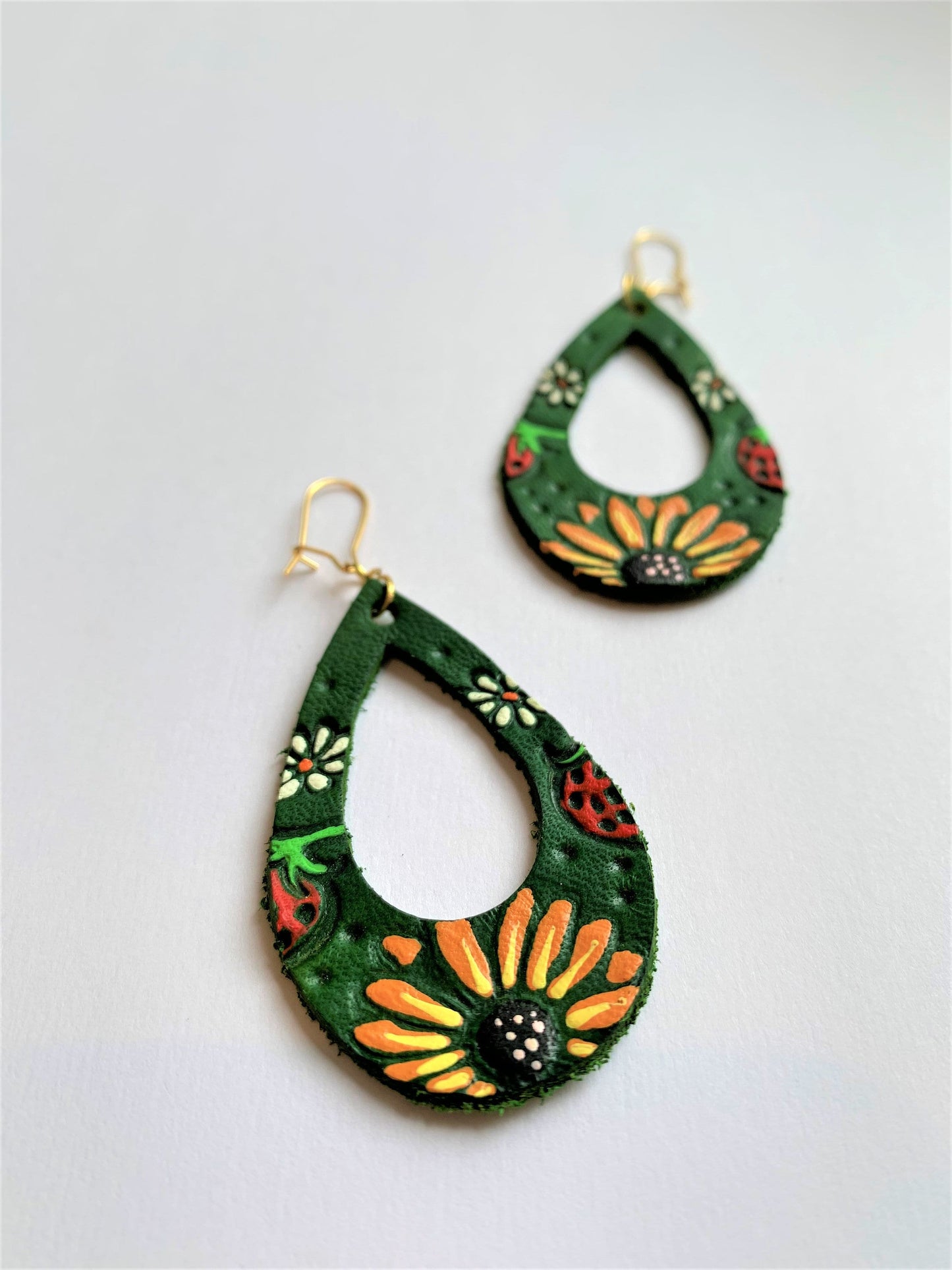 Sunflower and Strawberry Leather Earrings