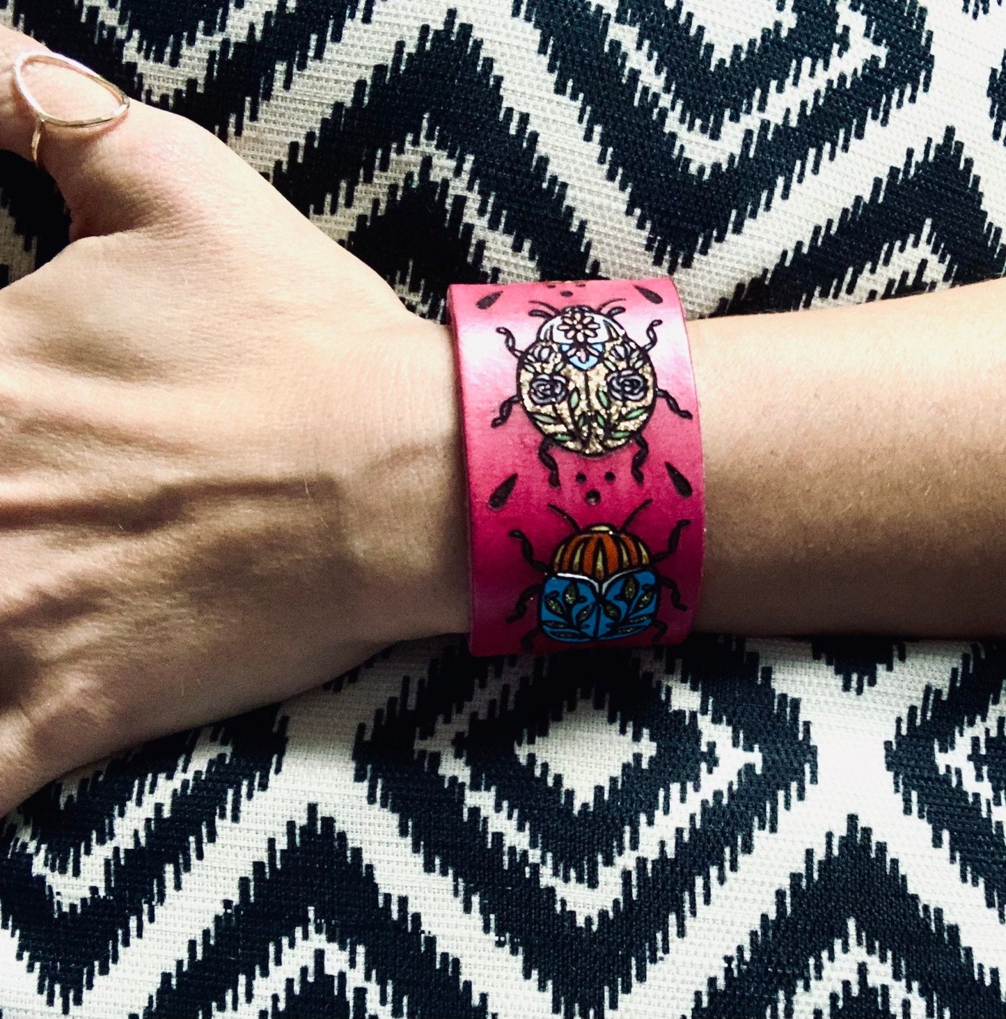 Colorful Beetles Style Leather Cuff
