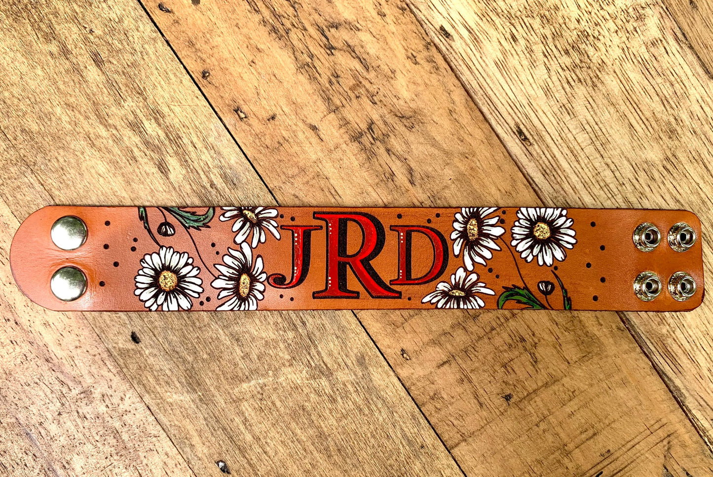 Monogram Daisy Leather Cuff