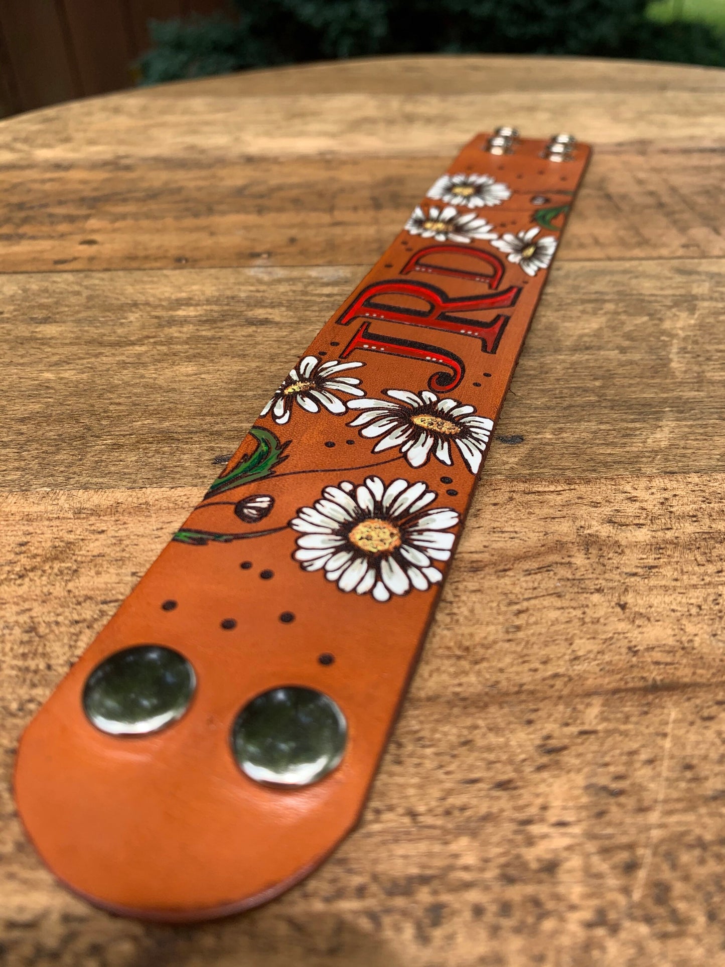 Monogram Daisy Leather Cuff