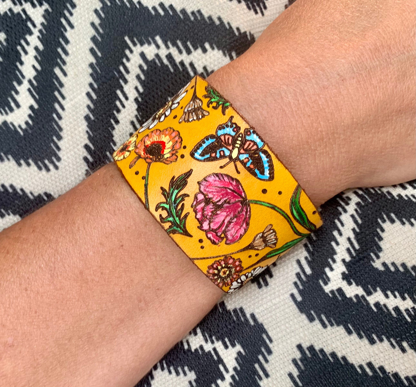 Botanical Style Leather Cuff