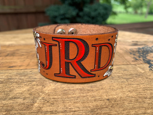 Monogram Daisy Leather Cuff