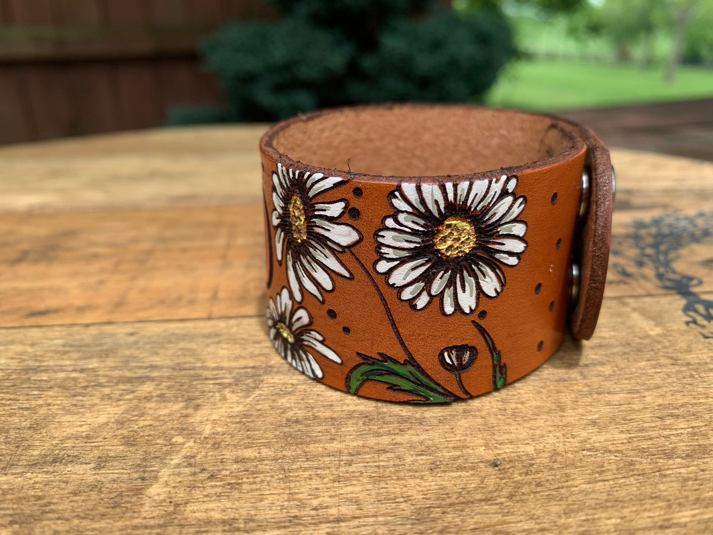 Monogram Daisy Leather Cuff